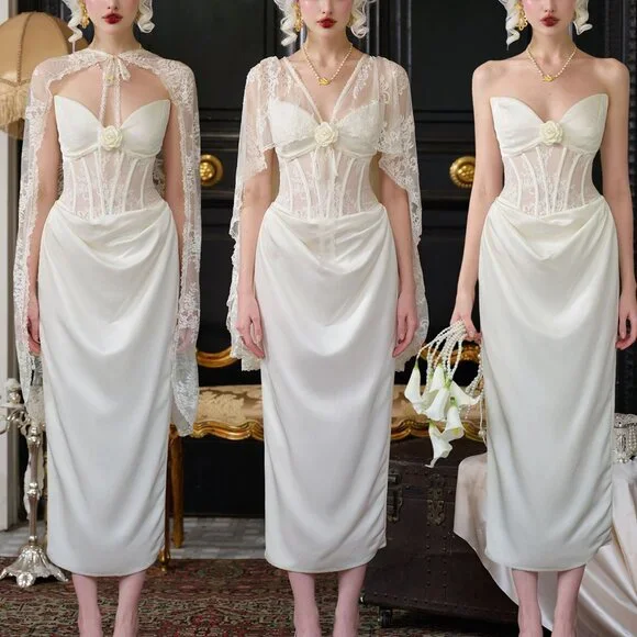 Victorian Style Strapless Corset Gown - Picture 2 of 9